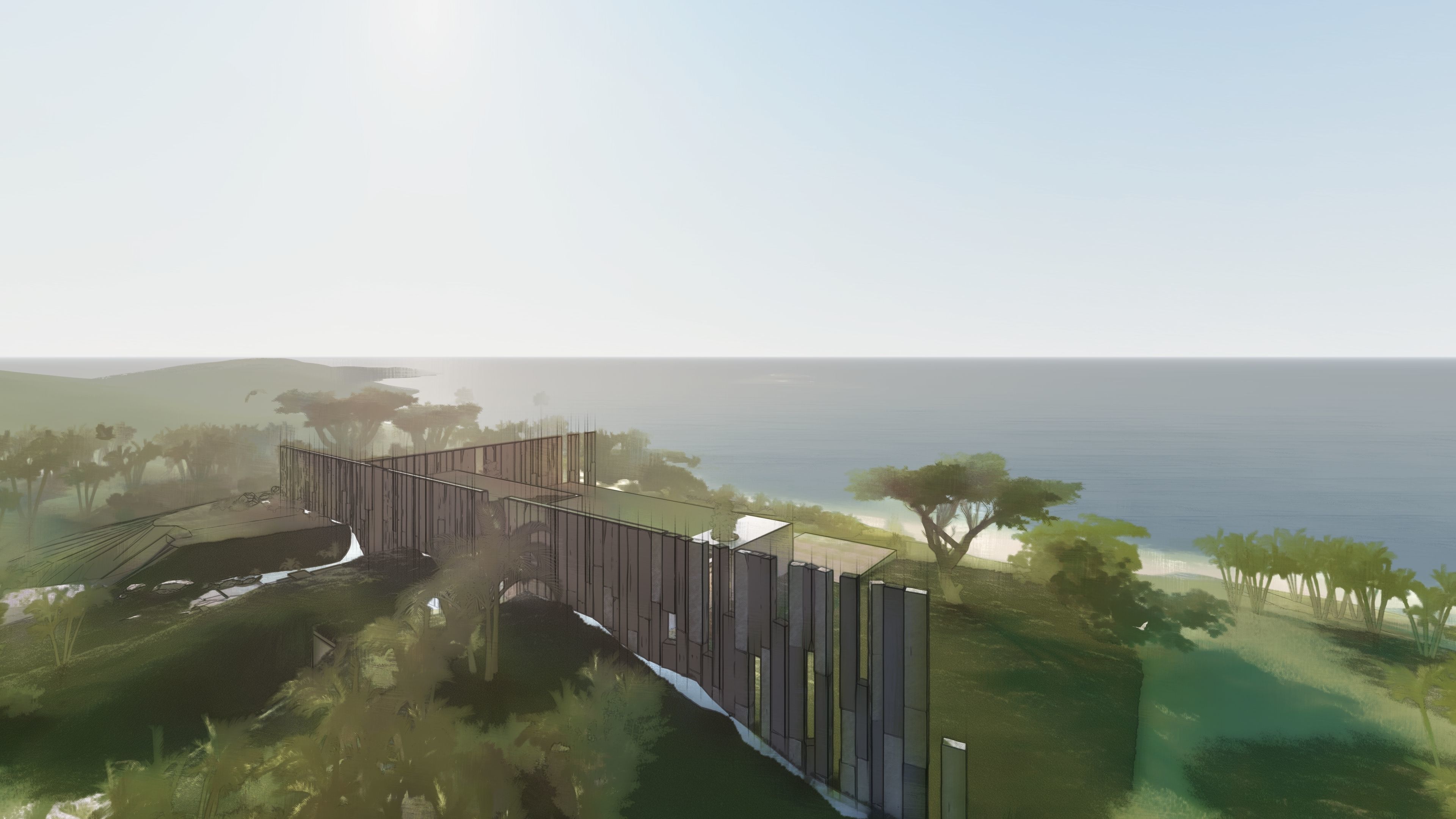 Modern beach house with interior and 3d grass 3D model_21