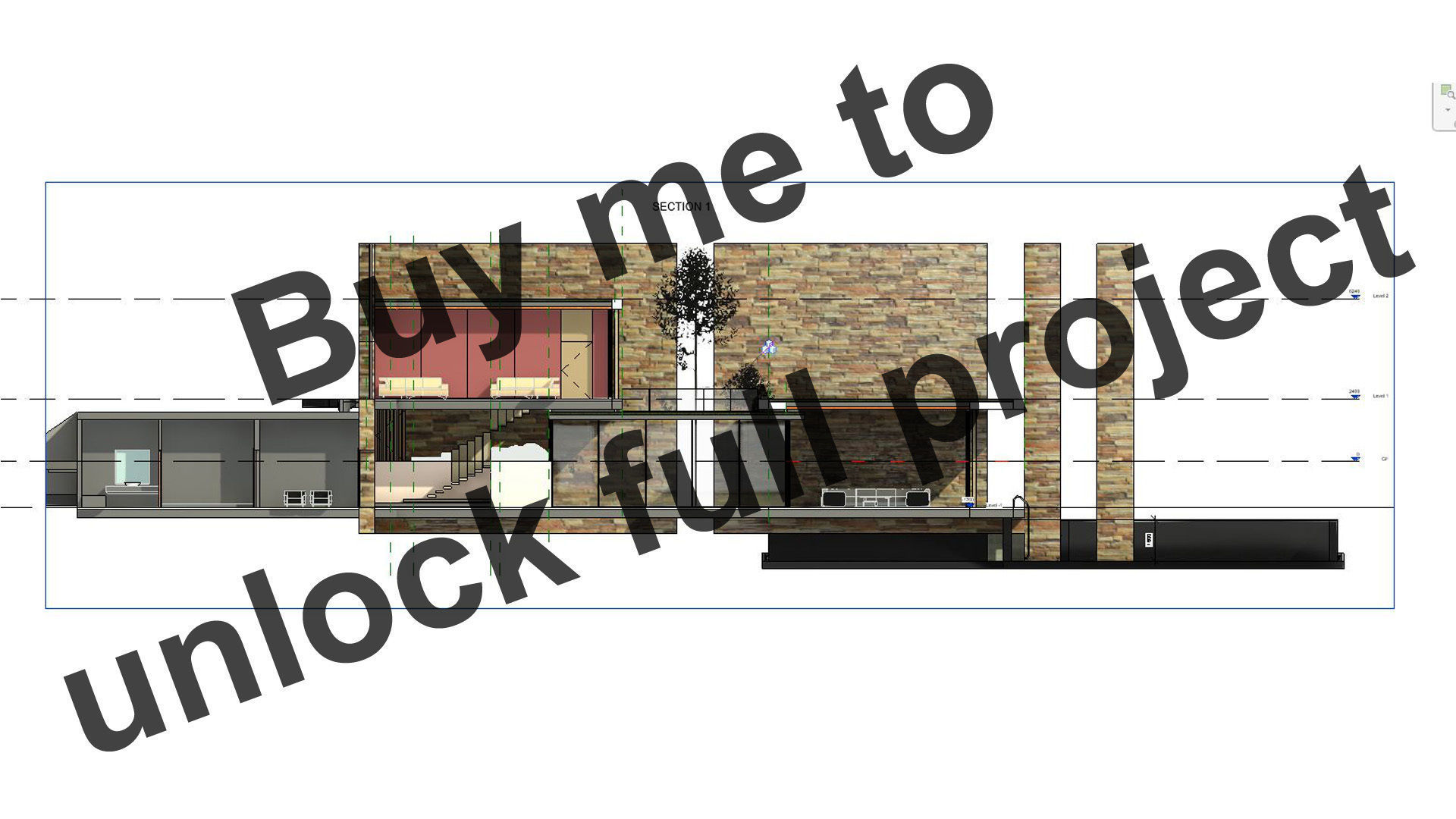 Modern beach house with interior and 3d grass 3D model_8