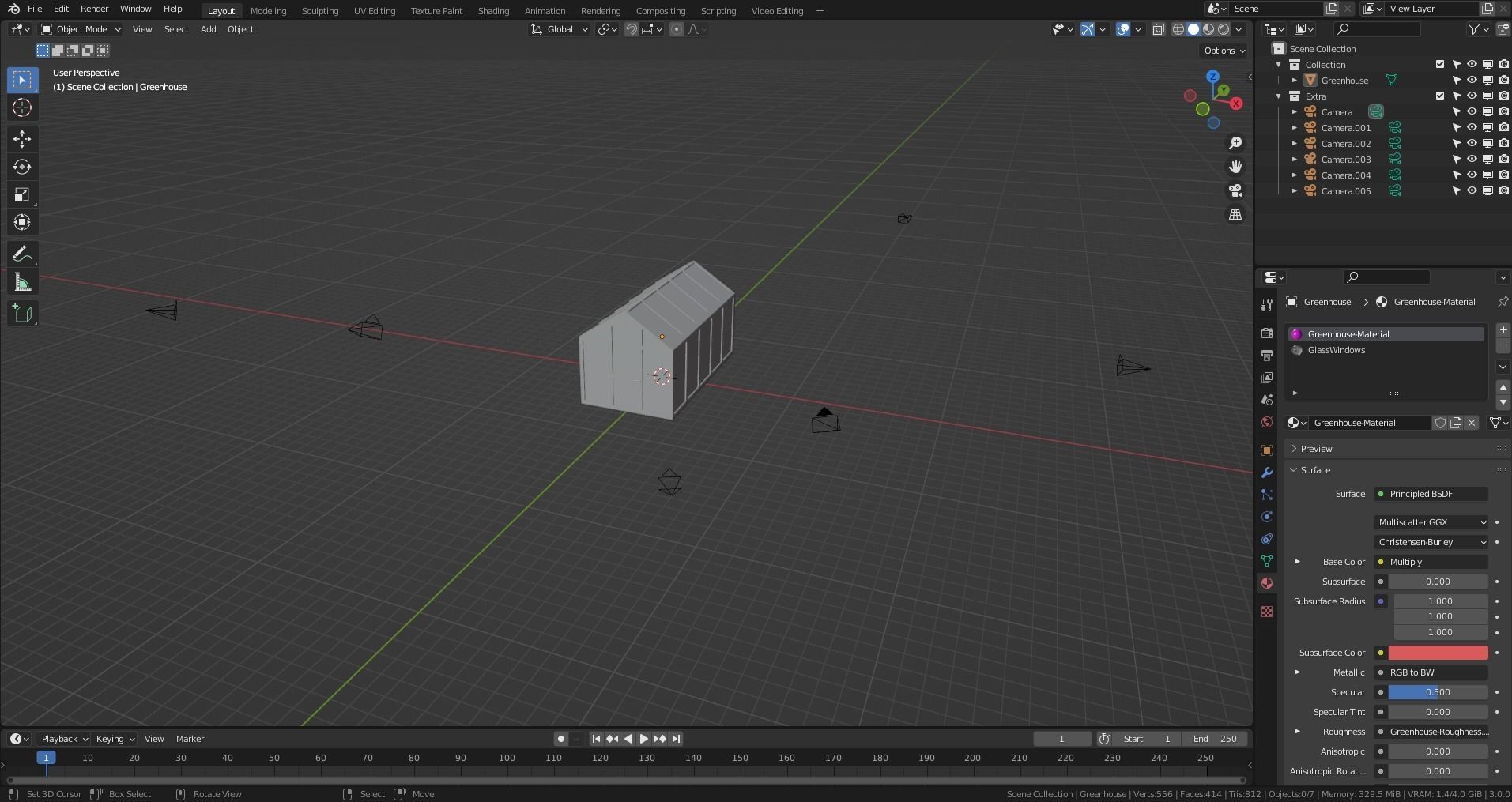 Greenhouse with glass roof Low-poly 3D model_14