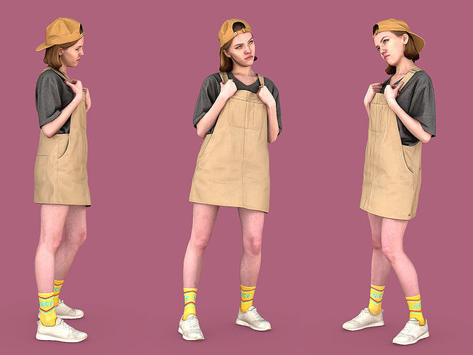 Girl in Jumpsuit-dress Standing 3D model