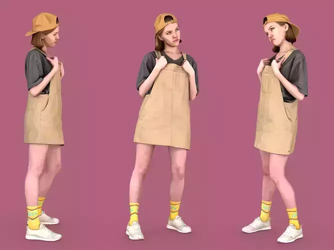 Girl in Jumpsuit-dress Standing 3D model
