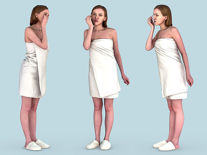 Girl Makes Up After Shower 3D model