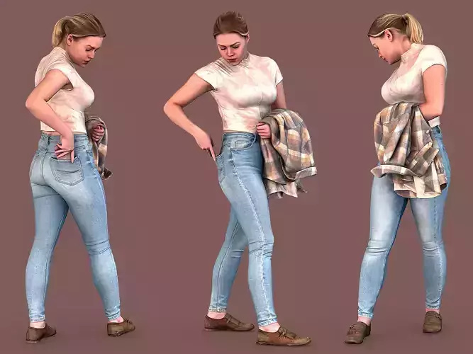 Girl in Tight Jeans and Pink Top 3D model