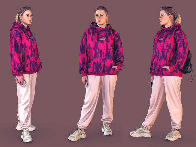 Girl in a Oversized Pink Hoodie 3D model