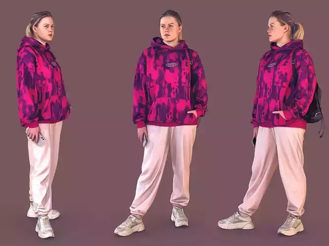 Girl in a Oversized Pink Hoodie 3D model