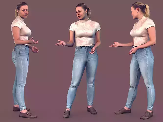 Girl in Tight Jeans and Pink Top Talking