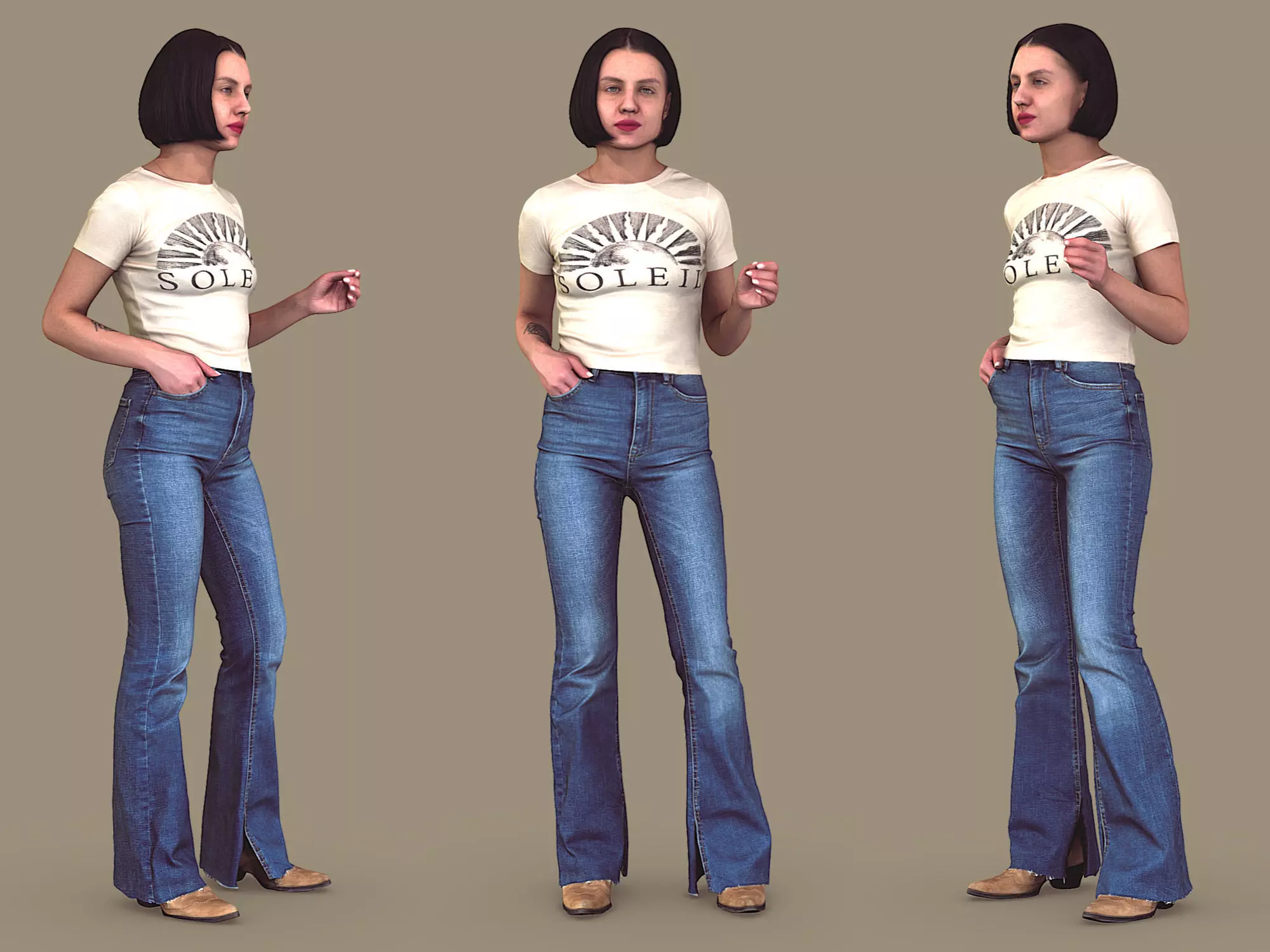 Slender Tanned Girl 3D model_0