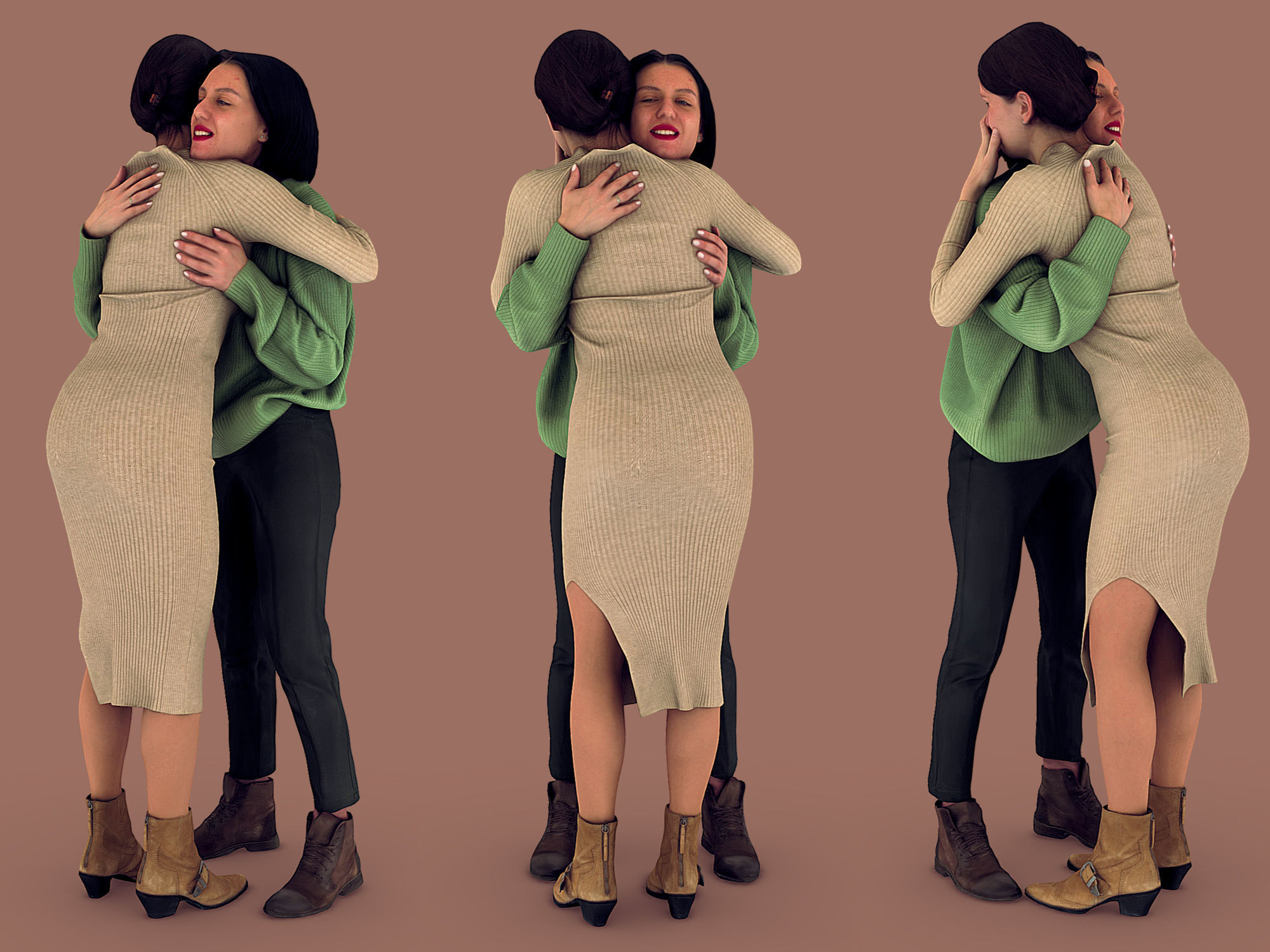 Girls Hugs 3D model_1