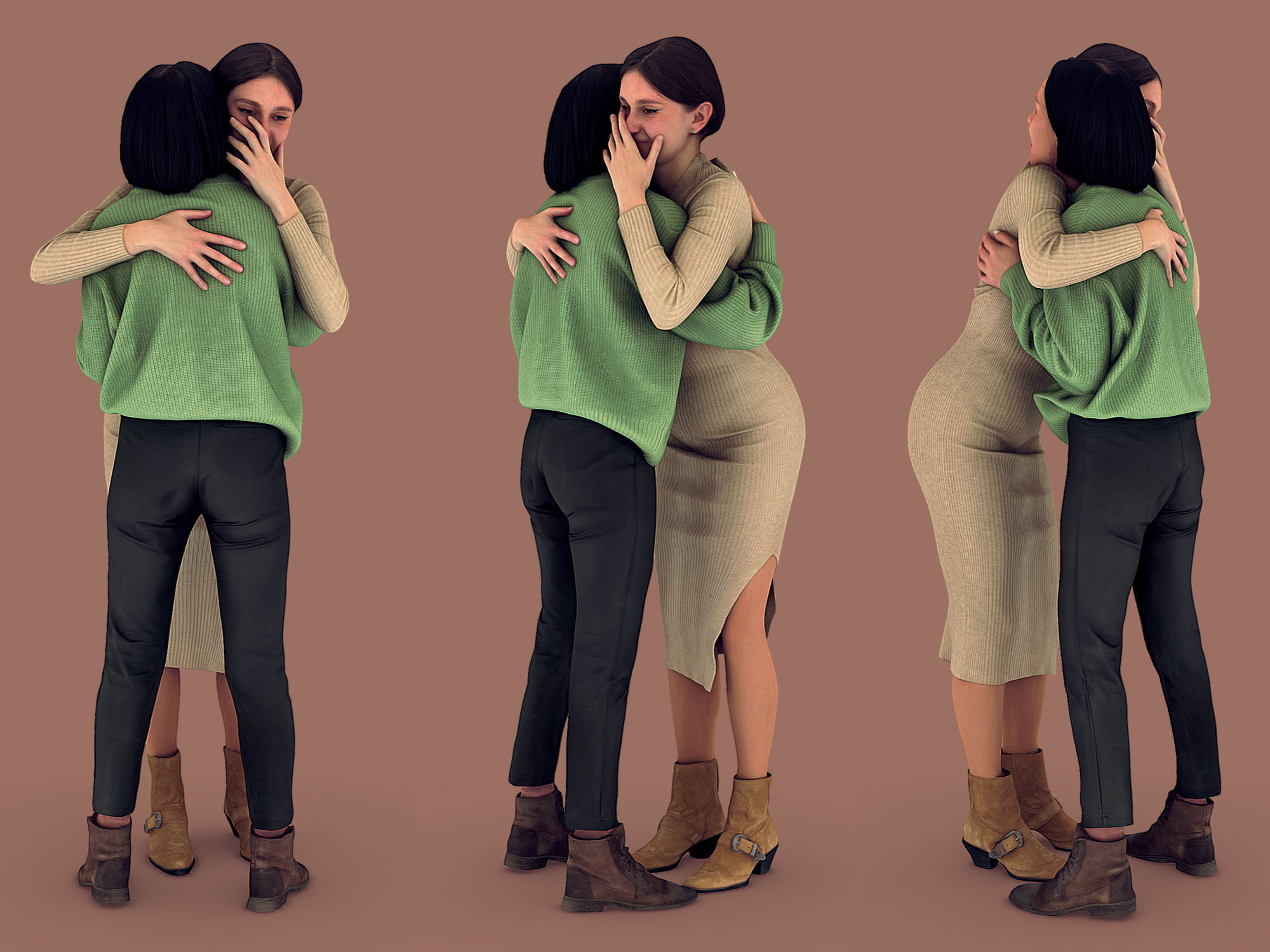 Girls Hugs 3D model_4