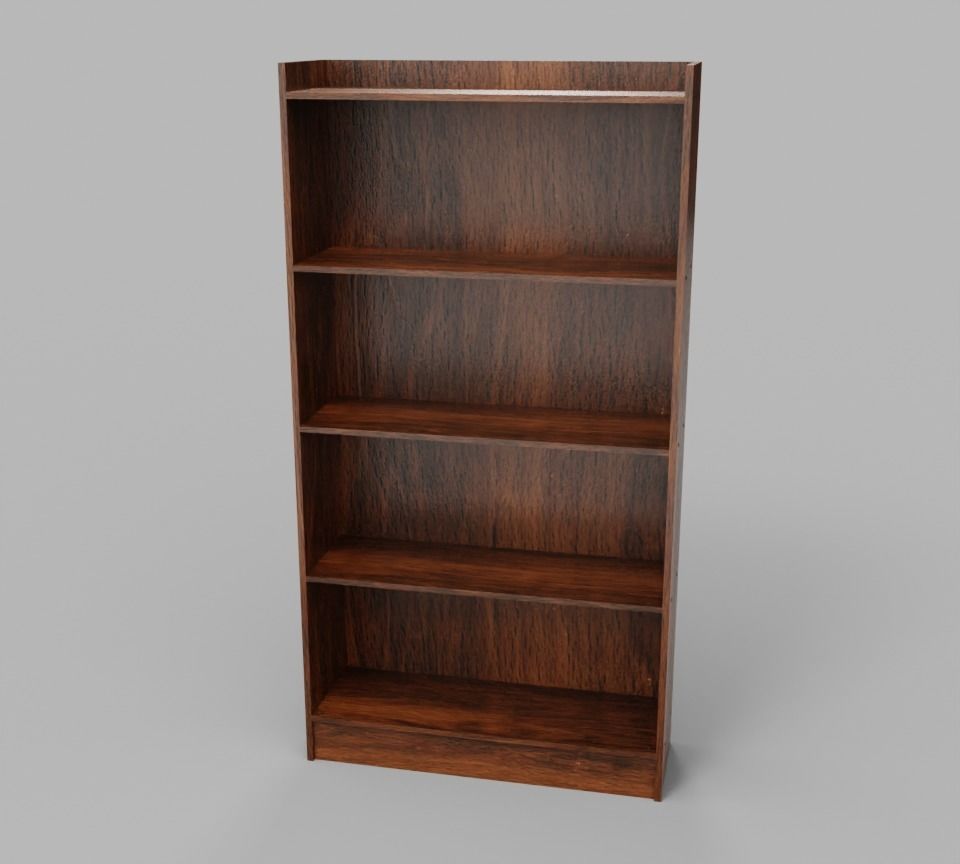 Tall Wooden 4-Row Shelf Low-poly 3D model_6