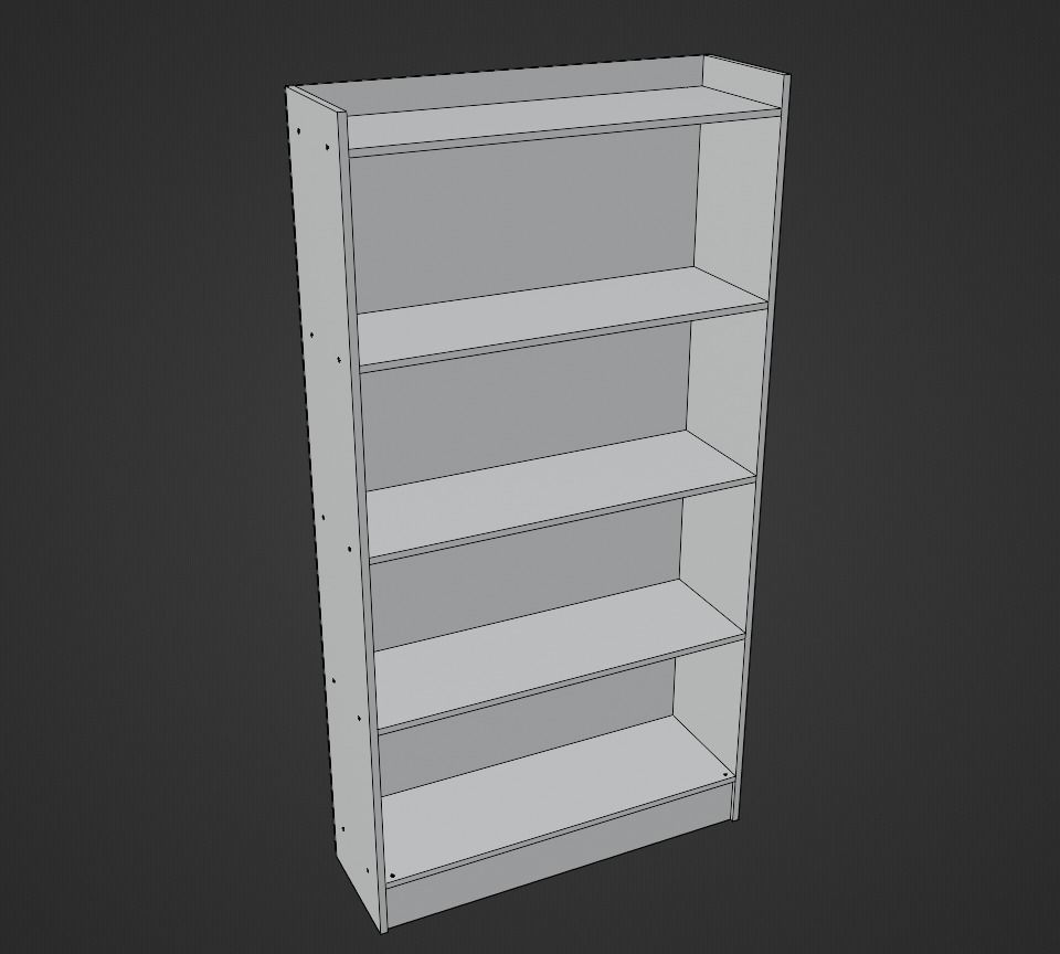 Tall Wooden 4-Row Shelf Low-poly 3D model_9