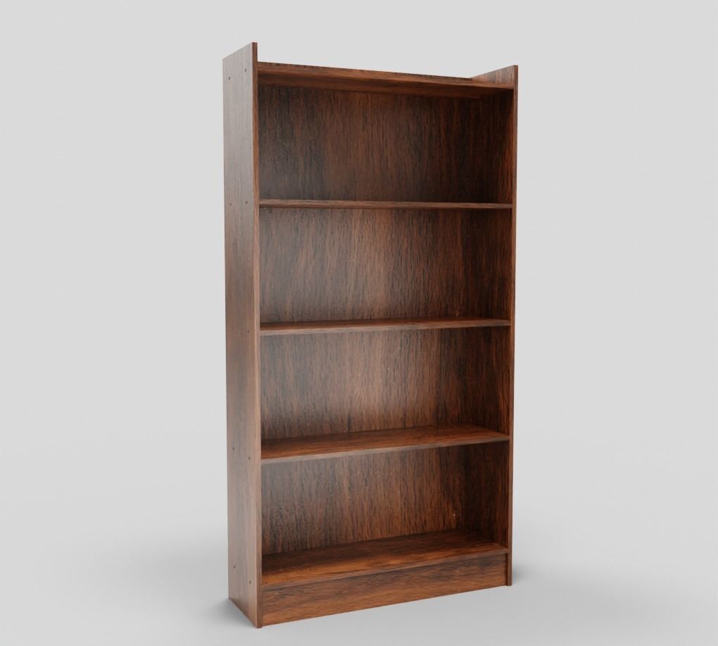 Tall Wooden 4-Row Shelf Low-poly 3D model_2