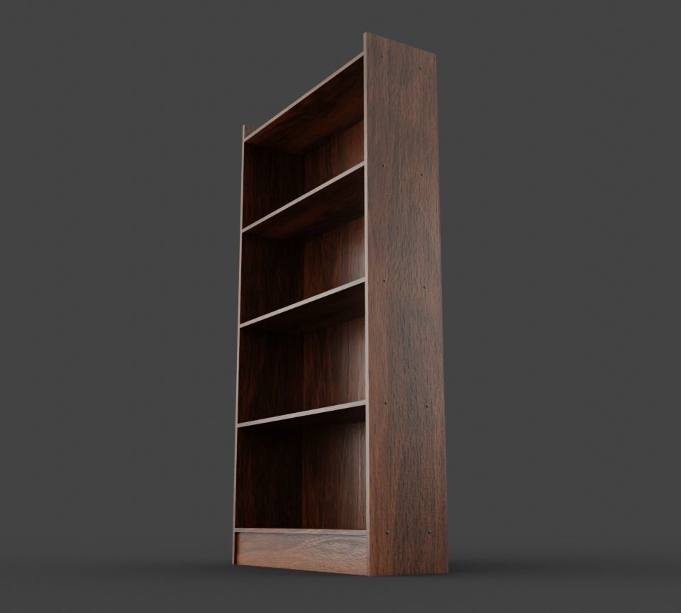 Tall Wooden 4-Row Shelf Low-poly 3D model_7