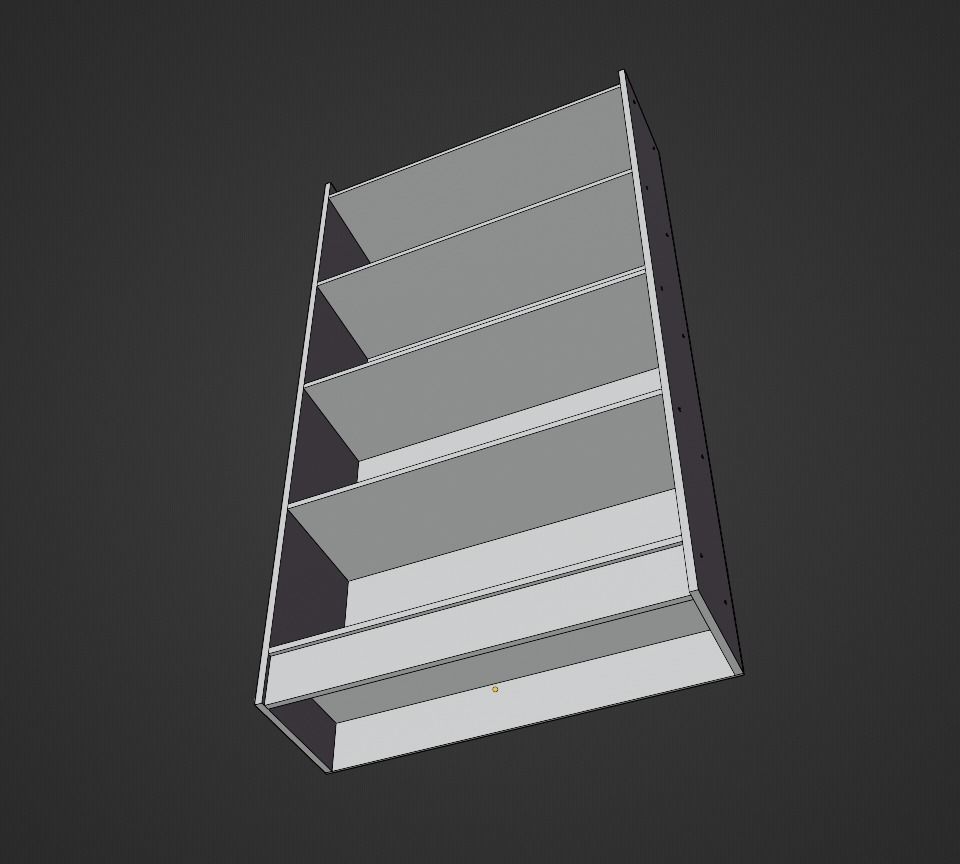 Tall Wooden 4-Row Shelf Low-poly 3D model_15