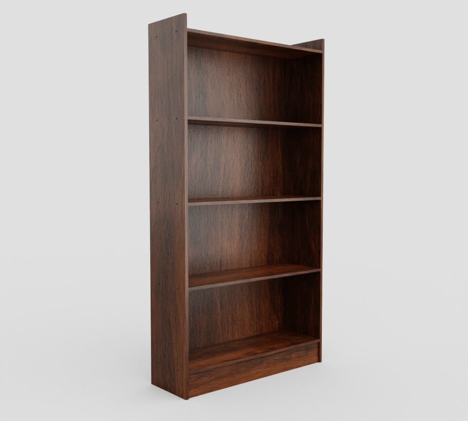 Tall Wooden 4-Row Shelf Low-poly 3D model_8