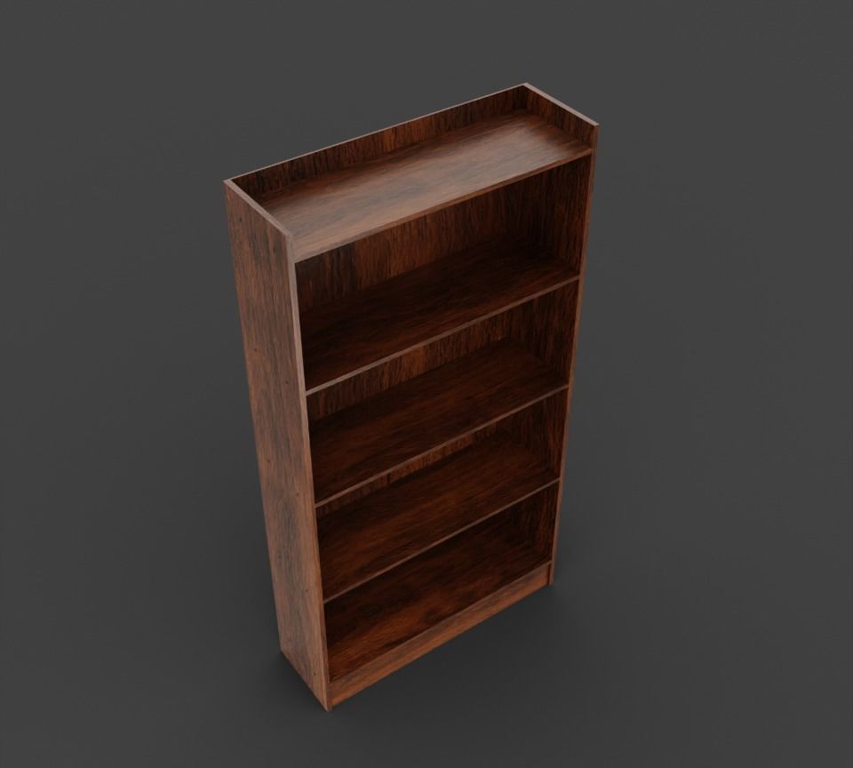 Tall Wooden 4-Row Shelf Low-poly 3D model_5