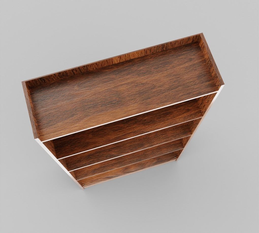 Tall Wooden 4-Row Shelf Low-poly 3D model_3