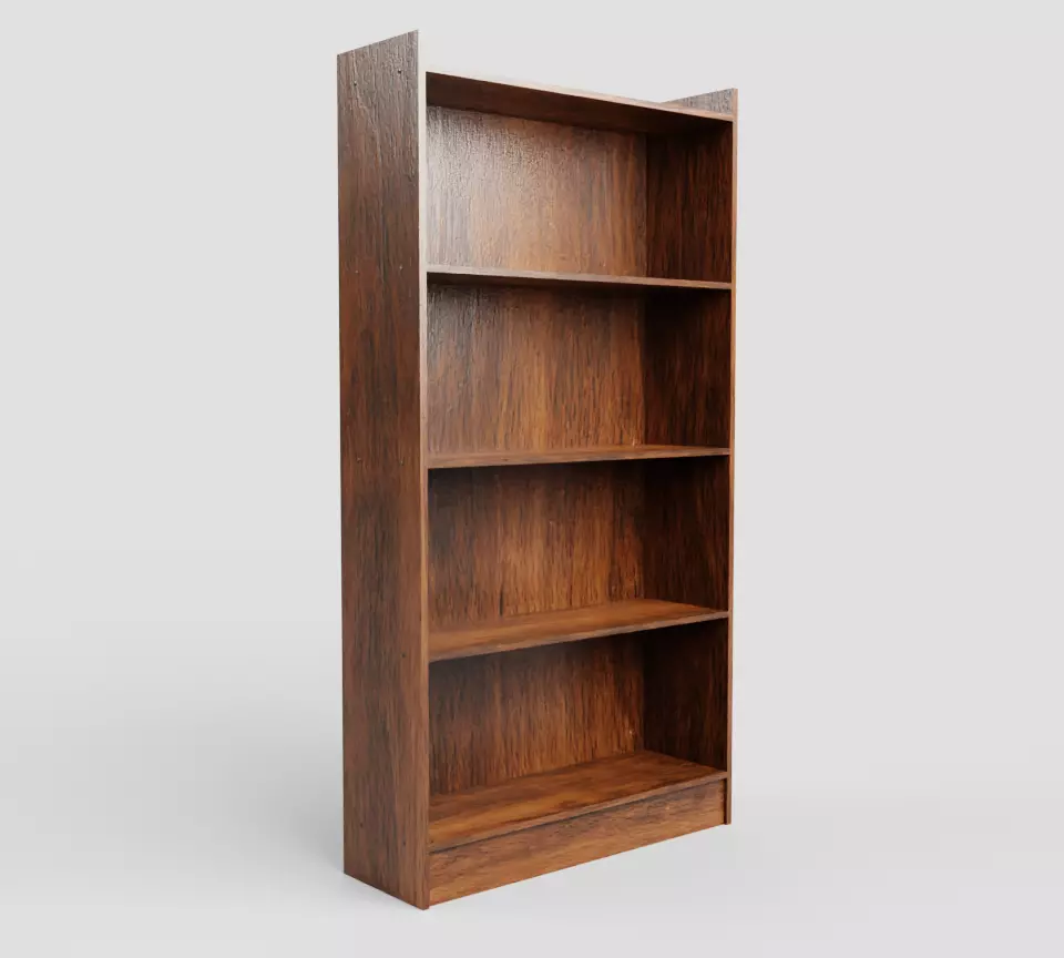 Tall Wooden 4-Row Shelf Low-poly 3D model_0