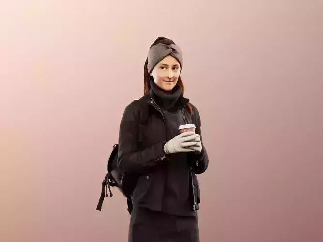 Katy 12846 - Walking Woman With Coffee Winter Outfit 