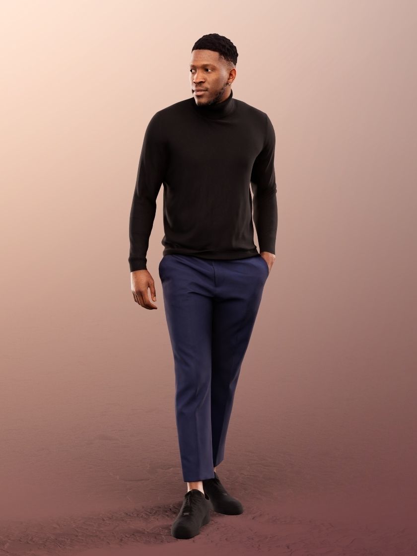 Theo 12832 - Elegant Walking Black Man Low-poly 3D model_2