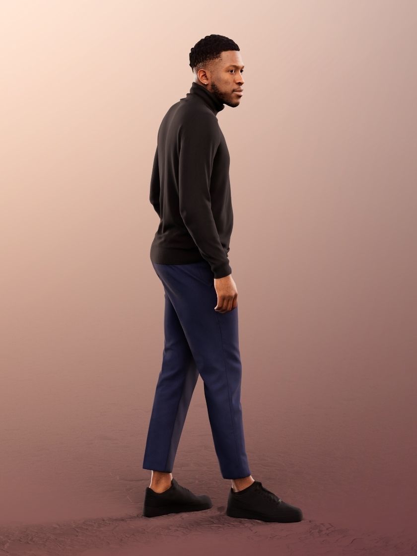 Theo 12832 - Elegant Walking Black Man Low-poly 3D model_3