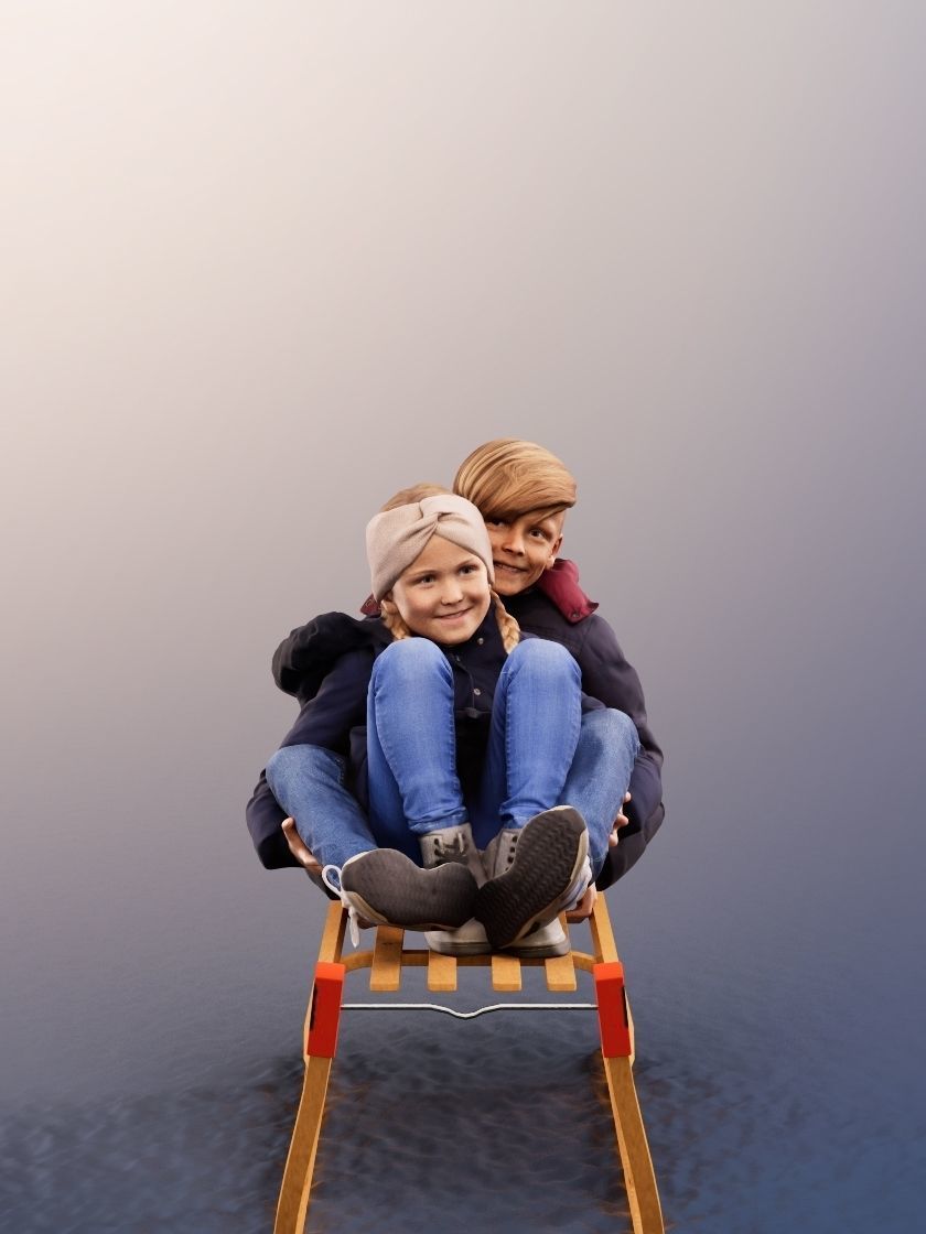 Luciana Leonard 12541 - Playing Kids Sledging Couple Low-poly 3D model_2