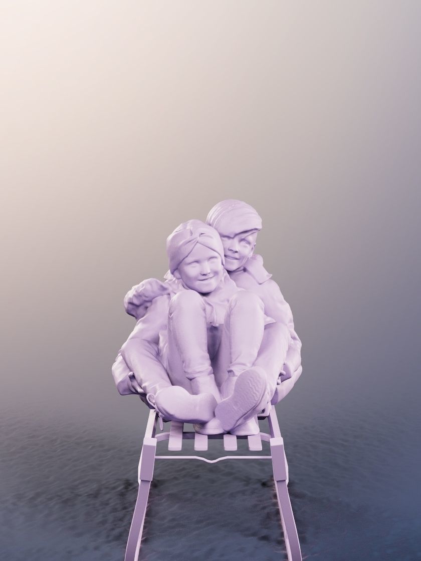 Luciana Leonard 12541 - Playing Kids Sledging Couple Low-poly 3D model_4