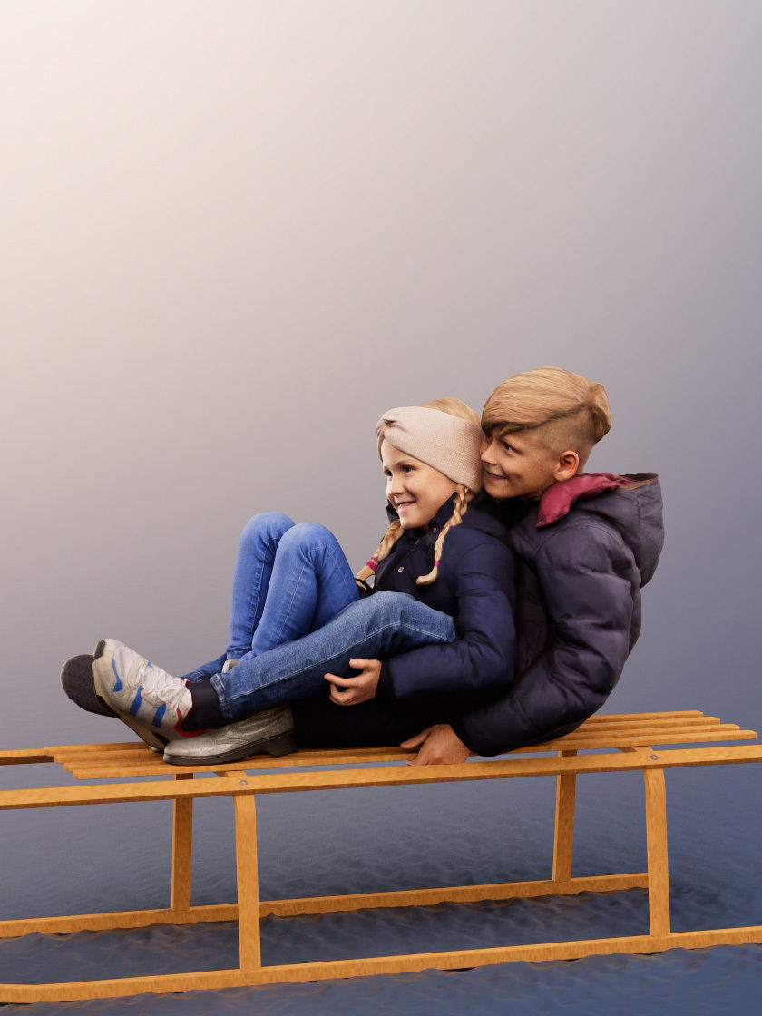 Luciana Leonard 12541 - Playing Kids Sledging Couple Low-poly 3D model_3
