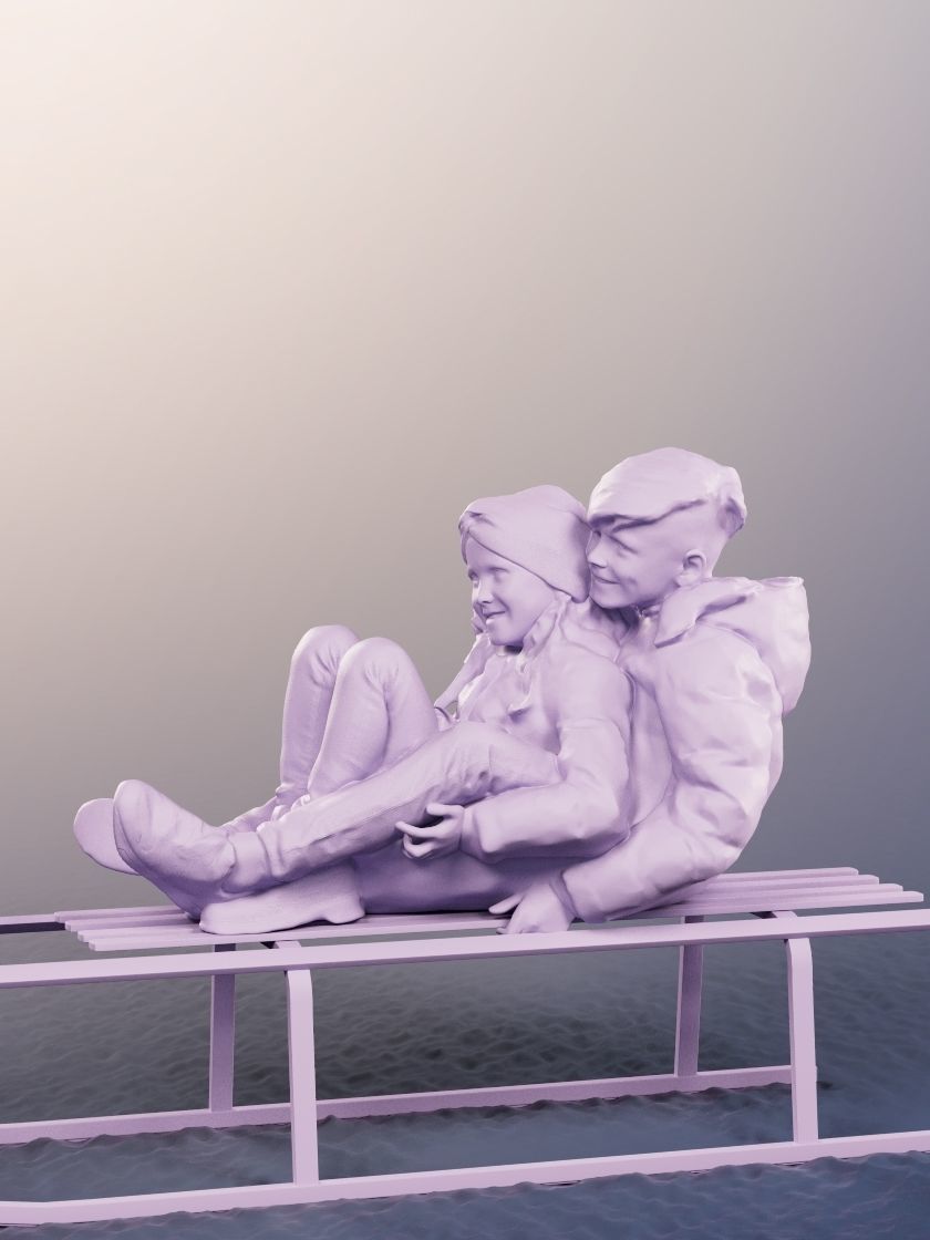 Luciana Leonard 12541 - Playing Kids Sledging Couple Low-poly 3D model_5