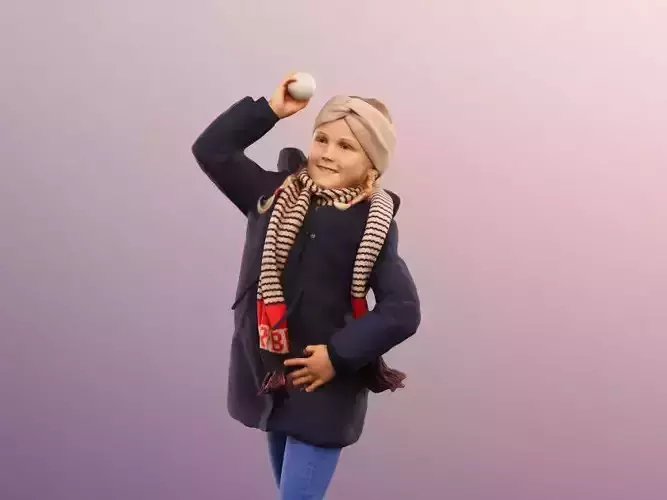 Luciana 12512 - Playing Girl Throwing Snowball Winter