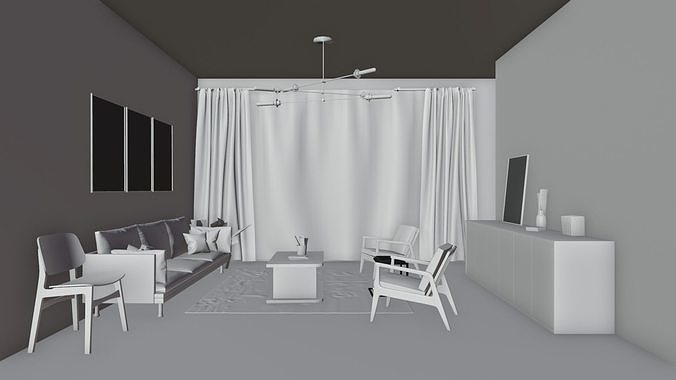 scandinavian living room 3D model 6