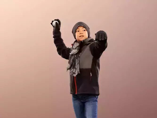 Jordan 12479 - Asian Boy Throwing Snowball