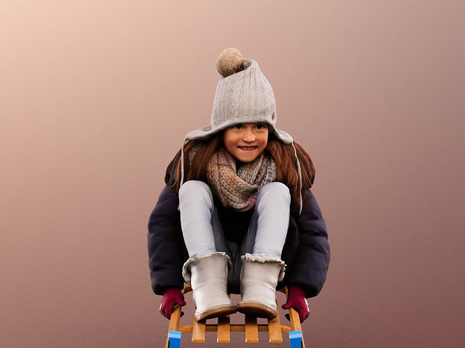 Leonie 12332 - Girl Sledging Winter Low-poly 3D model