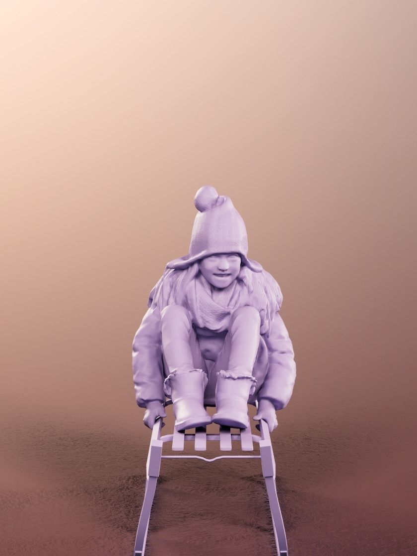 Leonie 12332 - Girl Sledging Winter Low-poly 3D model_4