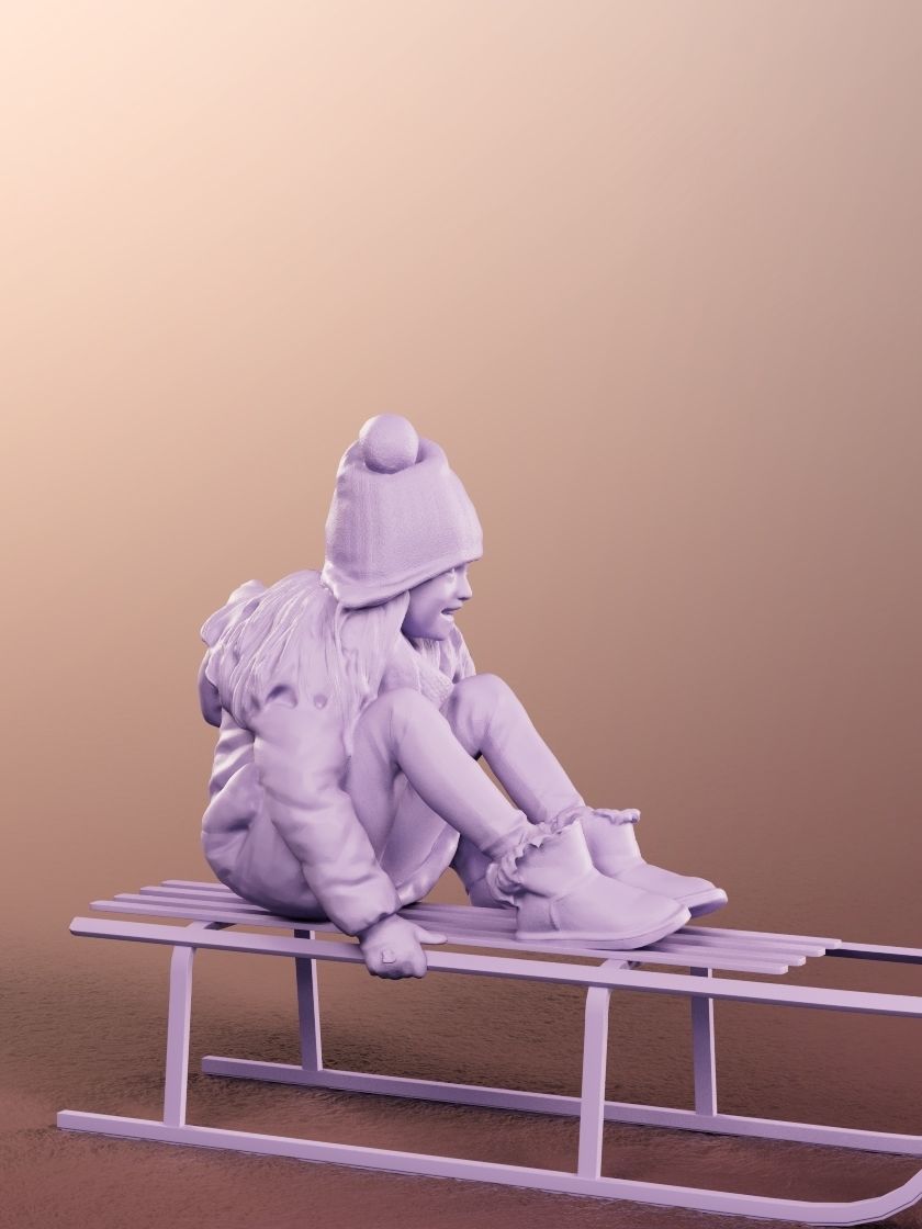 Leonie 12332 - Girl Sledging Winter Low-poly 3D model_5