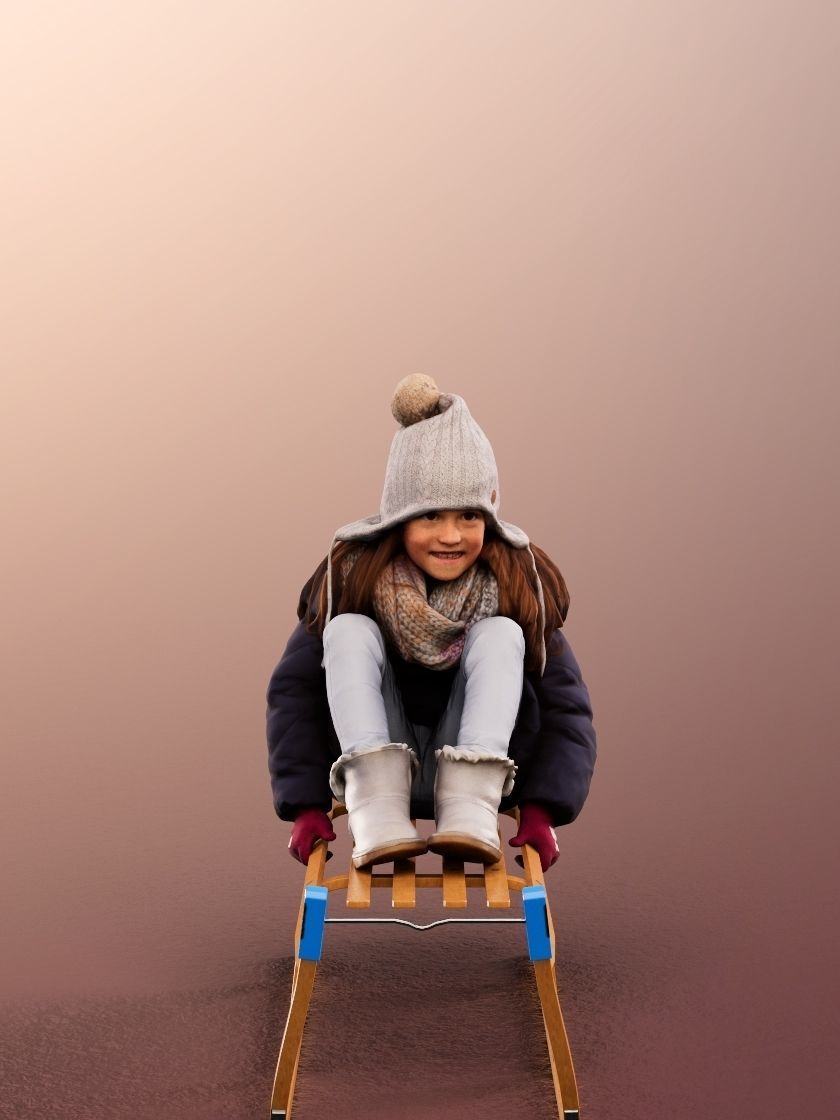 Leonie 12332 - Girl Sledging Winter Low-poly 3D model_2