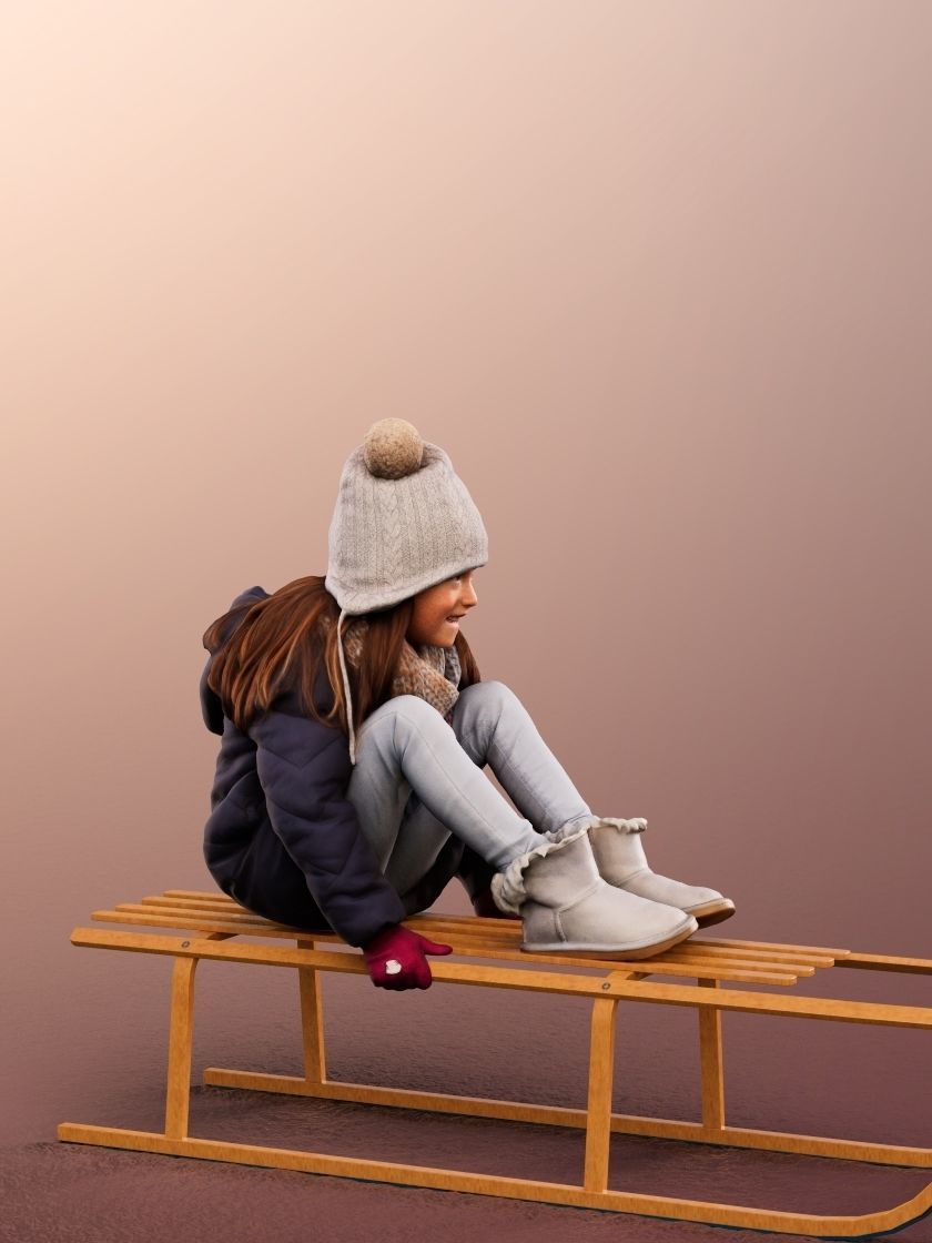 Leonie 12332 - Girl Sledging Winter Low-poly 3D model_3