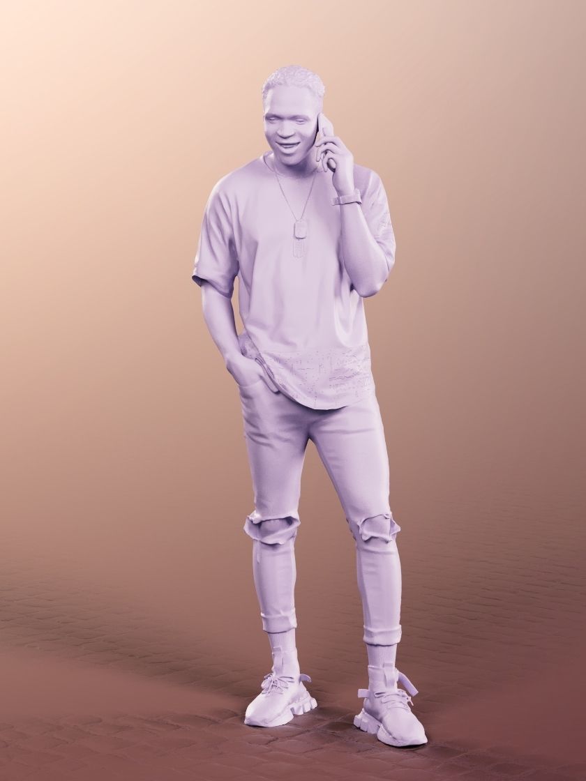 Maverick 12161 - Standing Black Man Phone Call Low-poly 3D model_4