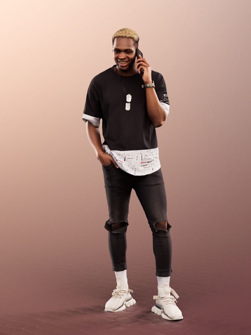 Maverick 12161 - Standing Black Man Phone Call Low-poly 3D model_2
