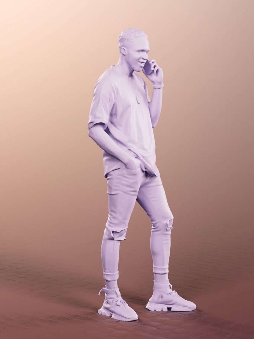 Maverick 12161 - Standing Black Man Phone Call Low-poly 3D model_5