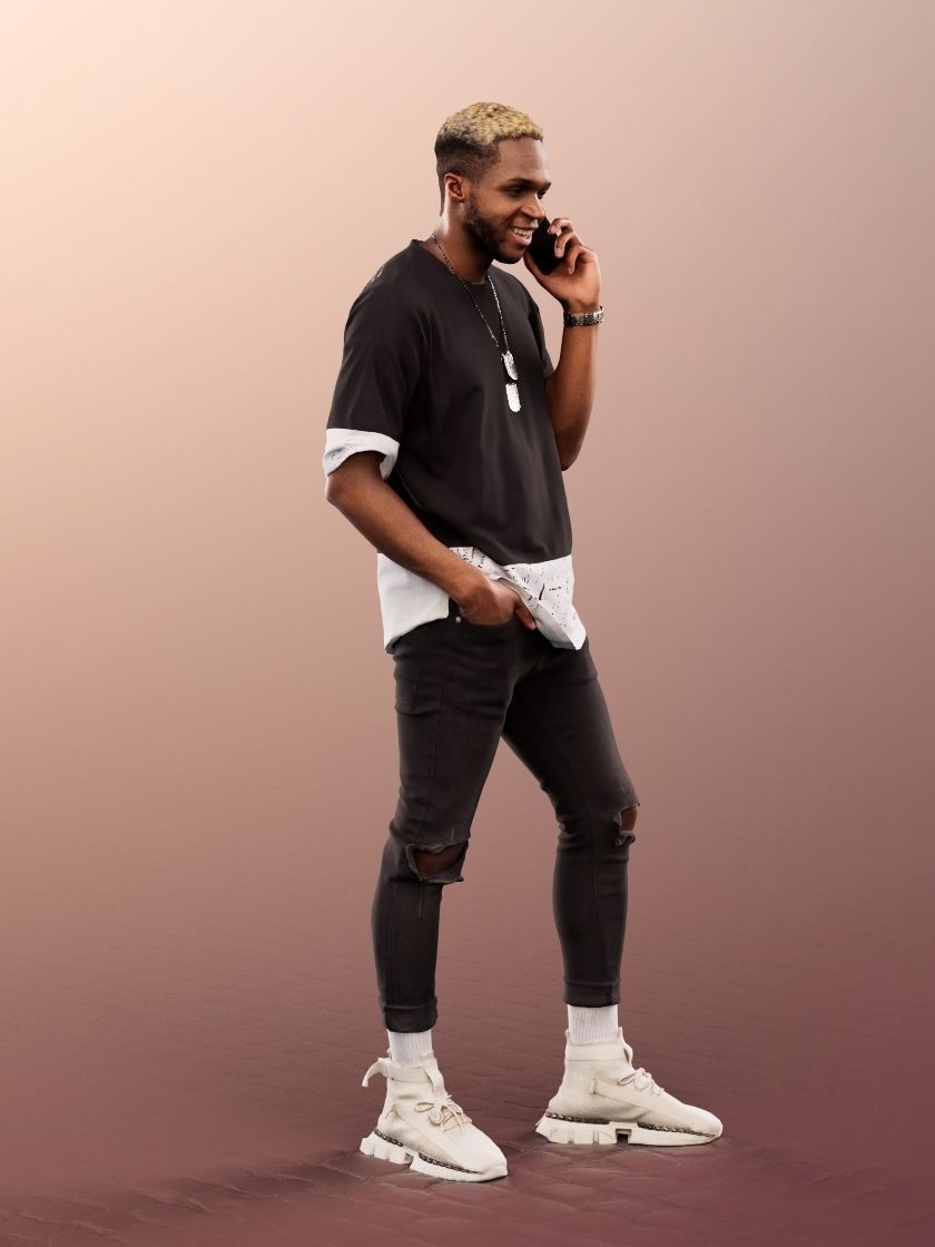 Maverick 12161 - Standing Black Man Phone Call Low-poly 3D model_3