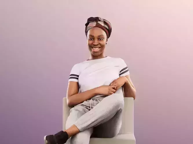 Rae 12049 - Casual Black Woman Sitting 