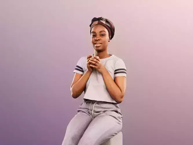 Rae 12041 - Sitting Black Woman With Cup