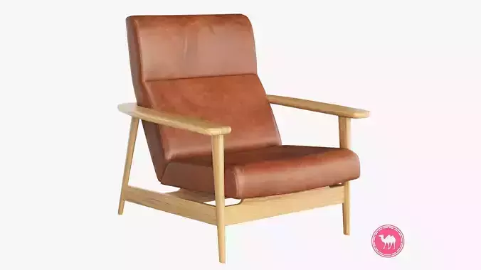 Mid-Century Show Wood High-Back Leather Armchair