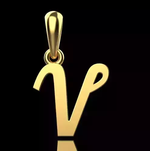 gold pendant ALPHABET LETTER  V 3D print model