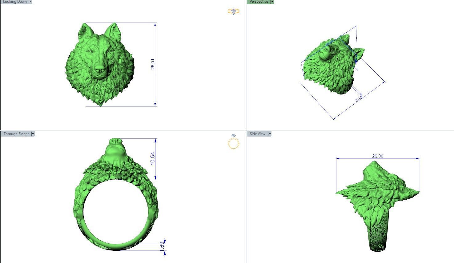 Wolf head ring mens womens  3D print model_11