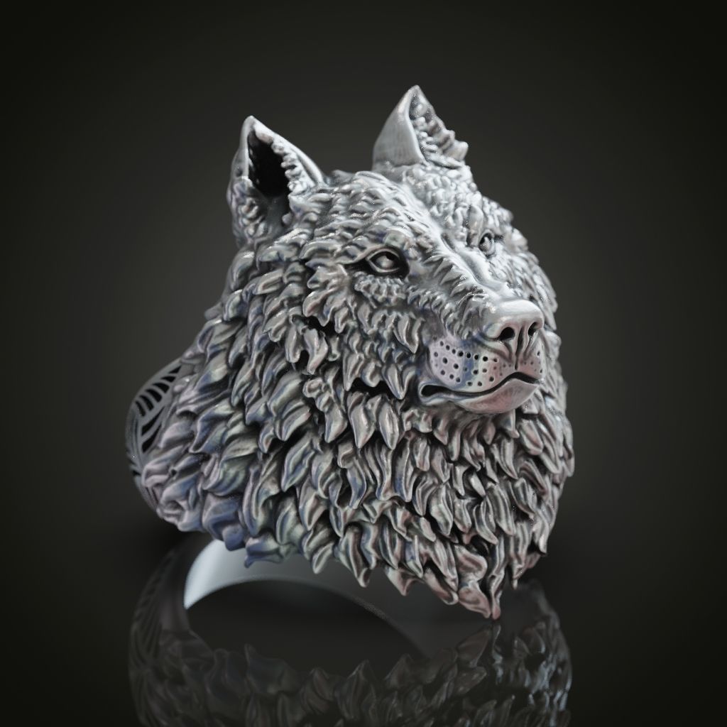 Wolf head ring mens womens  3D print model_4