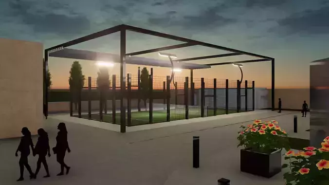 sport soccer field at dusk