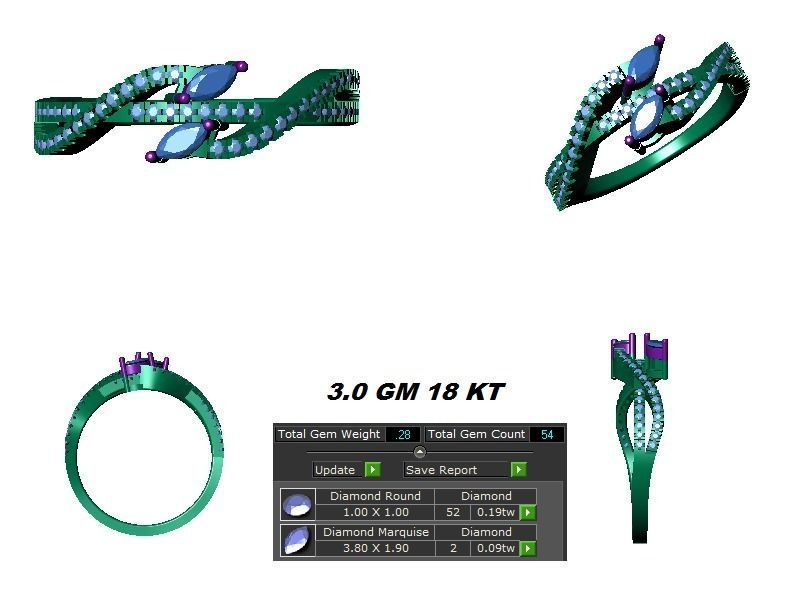 Marquise Diamonds High Jewelry Cocktail Ring 3dm stl renders 3D print model_3