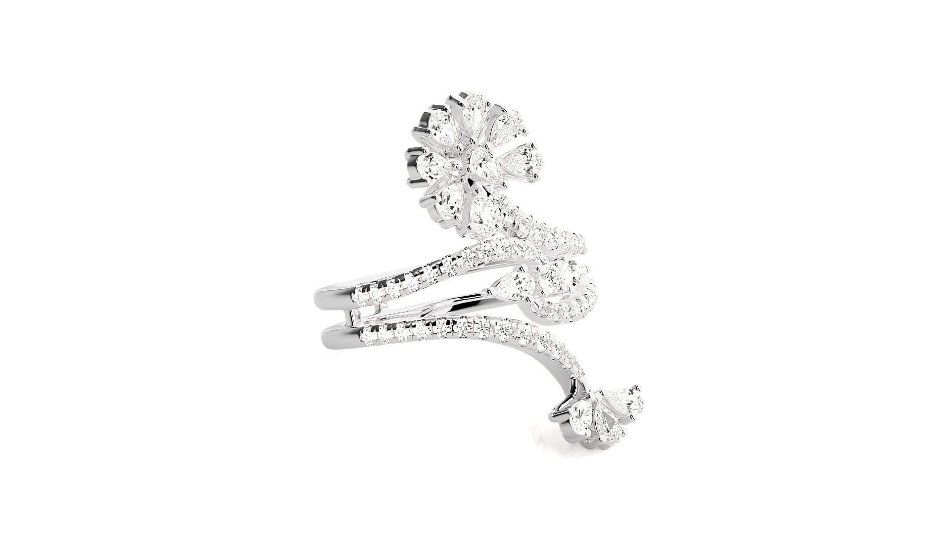Pear Flower Diamonds High Jewelry Cocktail Ring 3dm stl 3D print model_5